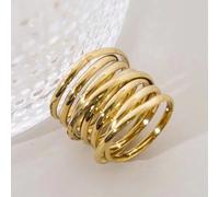 1 pezzo Anello con goccia d'acqua doppia, placcato in oro 18 carati, con fascia in acciaio inossidabile, adatto per uomini e donne, per uso quotidiano, feste e come regalo 7,9,6,8Acciaio inossidabile