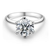 1 pezzo Anello con Moissanite da 3 carati, stile da donna, colore D, purezza VVS1, rotondo da 9mm, taglio perfetto, montatura classica a 6 griffes in argento sterling 925, anello per anniversario di m
