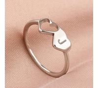 1 pezzo Anello da donna in acciaio inossidabile color argento con due cuori e 26 lettere, alla moda e semplice, adatto per decorazione quotidiana o regalo L,M,S,H,A,T,O,X,B,C,D,E,F,G,I,J,K,N,P,Q,R,U,V