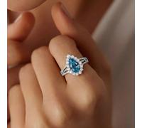 1 pezzo Anello da donna in argento puro con design a tre linee e goccia d'acqua, adatto come regalo per San Valentino/compleanno/coppia, può essere impilato, regalo di gioielli di moda sottile e roman