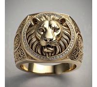 1 pezzo Anello da uomo di moda, elegante e di lusso, con motivi di leone/cavallo/albero della vita/teschio/corona, stile punk, business, hip hop, rock, in rame, design accattivante, materiale in rame,