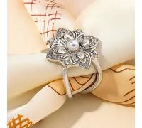 1 pezzo Anello decorativo per sciarpa in lega di zinco vintage traforato a quattro petali con strass, adatto per donna, spiaggia, vacanza, accessori, elementi essenziali da viaggio Lega di zinco