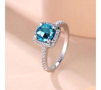 1 pezzo Anello elegante e alla moda da donna, con una pietra centrale di acquamarina circondata da piccoli diamanti, può essere utilizzato come pezzo di gioielleria unico o accessorio di moda, anche u