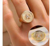 1 pezzo Anello elegante e di lusso alla moda con lettera, anello da donna scintillante e glamour, adatto per matrimoni e banchetti L,M,S,H,A,T,O,X,B,C,D,E,F,G,I,J,K,N,P,Q,R,U,V,W,Y,ZRame