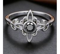 1 pezzo Anello gotico celtico in argento sterling S925 | Intarsiato con agata nera a motivo di rune da strega | Anello protettivo da mago unisex, anello da coppia, adatto per Ognissanti, Pasqua, uso q