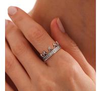 1 pezzo Anello in argento sterling 925 con corona lucida, anello classico da donna con corona trasparente e scintillante, anello in argento, adatto per ragazze, stile retrò, può essere indossato come