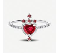 1 pezzo Anello in argento sterling 925 con croce e cuore rosso, stile vintage, adatto per decorare le dita, abbigliamento quotidiano, anche come regalo 7,5,9,6,8Argento 925
