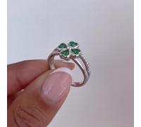 1 pezzo Anello in argento sterling 925 con quadrifoglio verde e diamante, adatto per uso quotidiano, viaggi, feste, un regalo pensieroso per occasioni speciali o compleanni 7,9,6,8Argento 925