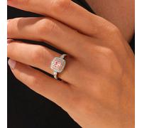 1 pezzo Anello in argento sterling 925 per donne, con piccolo diamante quadrato color rosa montato in una montatura geometrica a quattro punte, un sottile anello per il pollice o gioiello fine da rega