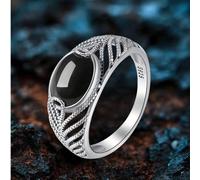 1 pezzo Anello in argento sterling S925 con agata nera cava, regalo per l'amore, Pasqua, Natale, Ognissanti, gioielli da donna, accessori, ipoallergenico, San Valentino, regalo di compleanno, adatto p