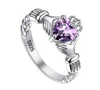 1 pezzo Anello in argento sterling S925 con nodo celtico fortunato Claddagh, con zirconia sintetica viola e corona, anello da donna, anello di lealtà e protezione, anello di fidanzamento e matrimonio,