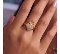 1 pezzo Anello vintage con cuore sacro in zirconia cubica per donne e uomini, anello regolabile aperto in acciaio inossidabile, gioielleria cattolica per uso quotidiano, accessori di moda per feste Ta