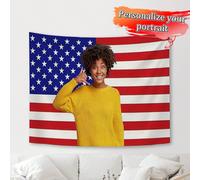 1 pezzo Arazzo con ritratto personalizzato della bandiera americana, design creativo e personalizzato della bandiera americana in poliestere, arazzo decorativo da appendere per famiglia, amici, coppia