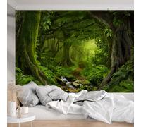 1 pezzo Arazzo da parete con stampa di paesaggio forestale verde, rettangolare, con 3 chiodi e 2 clip, per decorazione della camera da letto, crea un'atmosfera naturale, decorazione per la casa, decor