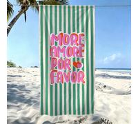 1 pezzo Asciugamano da spiaggia a righe verdi e bianche con stampa MORE AMORE: stampa piatta 2D, microfibra ad asciugatura rapida, anti-sabbia e protezione solare, leggero e confortevole, essenziale p