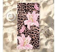 1 pezzo Asciugamano da spiaggia in microfibra oversize con stampa leopardata Lily, morbido e resistente alla sabbia, essenziale per campeggio, nuoto e viaggi 80*160 cm,70*140 cm,90,180 cmAnimale,Piant