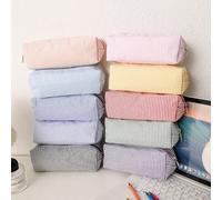 1 pezzo Astuccio per matite con motivo a righe e blocchi di colore, con cerniera liscia, ampio spazio per riporre articoli di cancelleria, forniture scolastiche portatili e alla moda per studenti, ess