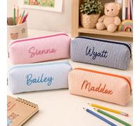 1 pezzo Astuccio per matite in garza a bolle personalizzato, nome personalizzabile, borsa per cancelleria ricamata su misura, regalo per il ritorno a scuola, borsa da toilette personalizzata, borsa pe