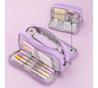 1 pezzo astuccio portamatite multifunzionale viola, borsa porta penne e matite scolastiche, doppia cerniera, grande capacità, borsa da scrivania per studenti 21cm*9cm*5cmTessuto