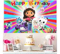 1 pezzo Autorizzato Gabby's Dollhouse cartoni animati Interessante Tema Gatto Felice Compleanno Festa Decorativa Sfondo Banner, Colorato Radiale A Righe Popolare Gioco Gabby's Dollhouse Tema Festa Par