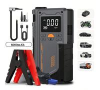 1 pezzo Avviatore portatile per auto con compressore d'aria, batteria di emergenza, 2500A di picco (versione da 2,11 galloni di benzina, versione da 1,72 galloni di benzina), pompa gonfiatore per pneu