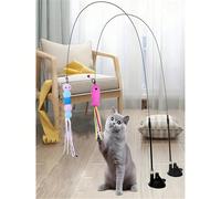 1 pezzo Bacchetta giocattolo con piume e campanellino intercambiabili per gatti, giocattolo interattivo per l'esercizio e il divertimento del gatto, bacchetta portatile con vari accessori a forma di i