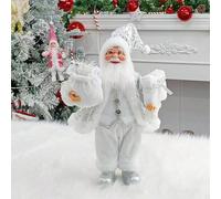 1 pezzo Bambolotto Babbo Natale seduto di 14 pollici, bianco, realizzato a mano con abiti bianchi e argento, con borsa regalo e regalo inclusi, perfetto per scrivania di ufficio domestico, decorazione