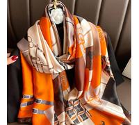 1 pezzo Bandana da donna arancione stile retrò con patchwork colorblock e stampa, sciarpa lunga in finta seta 90*180cm, nuovo scialle elegante e versatile con stampa a catena in poliestere leggero e m