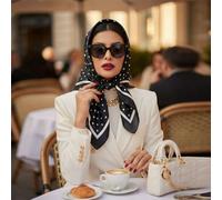 1 pezzo Bandana elegante da donna a pois in raso, sciarpa di seta stile signora francese, leggera e traspirante, adatta per varie occasioni, regalo per la festa della mamma, stile ragazza francese Geo