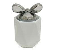 1 Pezzo Barattolo da Cucina in Porcellana con Fiocco Bianco e Argento 2700 ml