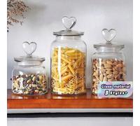 1 pezzo Barattolo di vetro a forma di cuore con coperchio ermetico, contenitore trasparente per caramelle/alimenti/spezie/sale/zucchero/caffè/tè, 500ml/800ml/1200ml L,M,Svetro