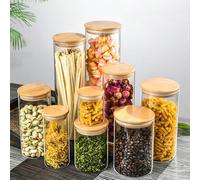 1 pezzo Barattolo in vetro borosilicato sigillato per conservazione in cucina con coperchio in legno, contenitore per tè/caffè/caramelle, bottiglia in vetro L,M,S,XL,XXL,A,B,C,D,VI,VII,3Pcs/Set(10cm）,
