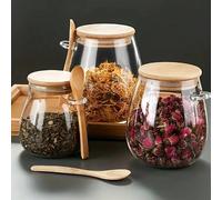 1 pezzo Barattolo in vetro trasparente di grande capacità con coperchio e cucchiaio per conservare cereali, spuntino e tè, adatto per ristoranti e cucine, barattolo in vetro 600 ml,1000ml,350 mlvetro