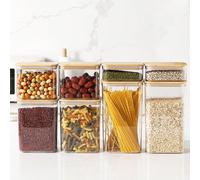 1 pezzo Barattolo trasparente per la conservazione degli alimenti con coperchio in bambù, per farina, cereali, zucchero, tè, caffè, snack (rettangolare), idea regalo per Natale e altri giorni festivi 