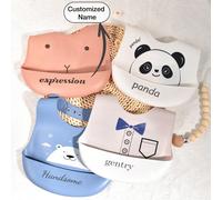 1 pezzo Bavaglino in silicone personalizzato per bambini, morbido, regolabile, facile da pulire, design a cartoni animati, adatto per tutte le stagioni Papillon,orso polare,050 Espressione,pandaSilico