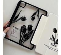 1 pezzo Bellissimo Custodia protettiva trasparente in cristallo acrilico dipinto a doppia faccia di fiori neri e lettere con funzione anti-goccia e funzione Sleep/Wake, compatibile con iPad/Huawei Geo