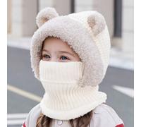 1 pezzo Berretto e sciarpa per bambini, Balaclava lavorata a maglia con orecchie di orso carino per ragazzi e ragazze, cappello caldo e antivento per uso esterno per bambini di 3-12 anni 8-12Y,3-8YPol