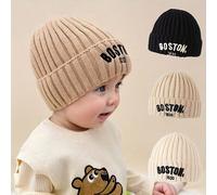 1 pezzo Berretto lavorato a maglia con ricamo BOSTON 1630 per bambini, cappello di lana con paraorecchie carino e adorabile, abbigliamento casual unisex per bambini, adatto per autunno/inverno 0-6M,6-