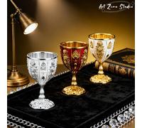 1 pezzo Bicchiere da vino in lega di zinco vintage e raffinato dello studio Art Zino, calice europeo vintage con rilievo 3D a forma di rosa in vari colori, dettagliato e robusto, può contenere vino e 