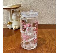 1 pezzo Bicchiere di plastica da 500ml/16oz con coperchio, cannuccia e decorazione ad arco, grande capacità per uso domestico, San Valentino Arco 500ml,Cuore con fiocco viola,Cuore con fiocco rosa,Fra