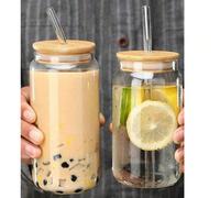 1 pezzo Bicchiere in vetro cilindrico trasparente di grandi dimensioni da 400ml/550ml con coperchio, stile minimalista, adatto per hotel, ristoranti, acqua al limone, tè al latte, bibite e altre bevan