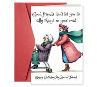 1 pezzo Biglietto di incoraggiamento per l'amicizia con busta - "I buoni amici non ti lasceranno fare cose stupide da solo!" - Compleanno, San Valentino - Un biglietto pieno di felicità, Biglietto per