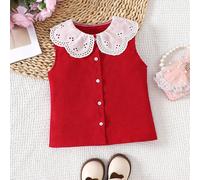 1 pezzo Blusa bianca con colletto alla Peter Pan, per ragazza, adatta per l'estate 6Y,7Y,4Y,5YColore unico,PianteTessuto