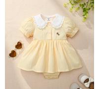 1 pezzo Body casual, carino ed elegante per bambina, a maniche corte, con ricamo e righe, leggero 6-9M,9-12M,12-18M,18-24M,2-3YPiantePoliestere