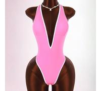 1 pezzo Body donna a contrasto bianco e nero, costume da bagno monopezzoattillato con scollo a V profondo, schiena scoperta e fiocco, adatto come outfit di alta gamma per San Valentino L,M,S,XL,XSBloc