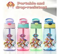 1 pezzo Borraccia per bambini con motivo Paw Patrol, 16oz con manico e cannuccia in silicone, coperchio a tenuta stagna, 4 colori, adatta per il ritorno a scuola, lavoro, sport all'aperto, viaggi, com