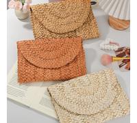1 pezzo Borsa a clutch in paglia, borsa in paglia per donna per spiaggia estiva, borsetta da trucchi in paglia con patta, portafogli in paglia, borse intrecciate a mano, portamonete, portafogli da don
