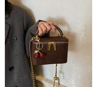 1 pezzo Borsa a forma di scatola dal design unico, nuova pochette portamonete e rossetto, elegante borsa a tracolla con catena, con ciondolo a forma di ciliegia Modello monogrammaPoliuretano