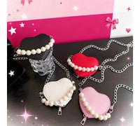 1 pezzo Borsa a mano di alta qualità a forma di cuore con perle, stile di avanguardia alla moda, combinazione di colori fresca e stimolante, stile giovanile, può essere portata a tracolla o a mano, ci