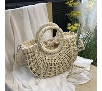 1 pezzo Borsa a secchiello semi-circolare traforata - Borsa da spiaggia in paglia intrecciata, borsa per vacanze, elementi essenziali per le vacanze, perfetta per viaggi, vacanze, feste e spiaggia Car